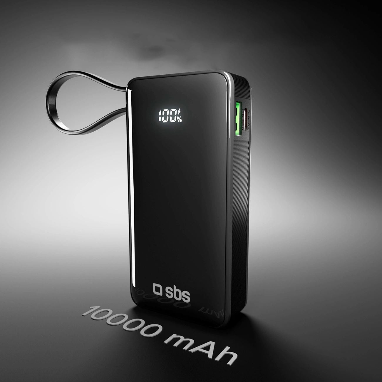 Powerbank SBS 10000 mAh 20W beépített USB-C kábellel és digitális kijelzővel - fekete-3