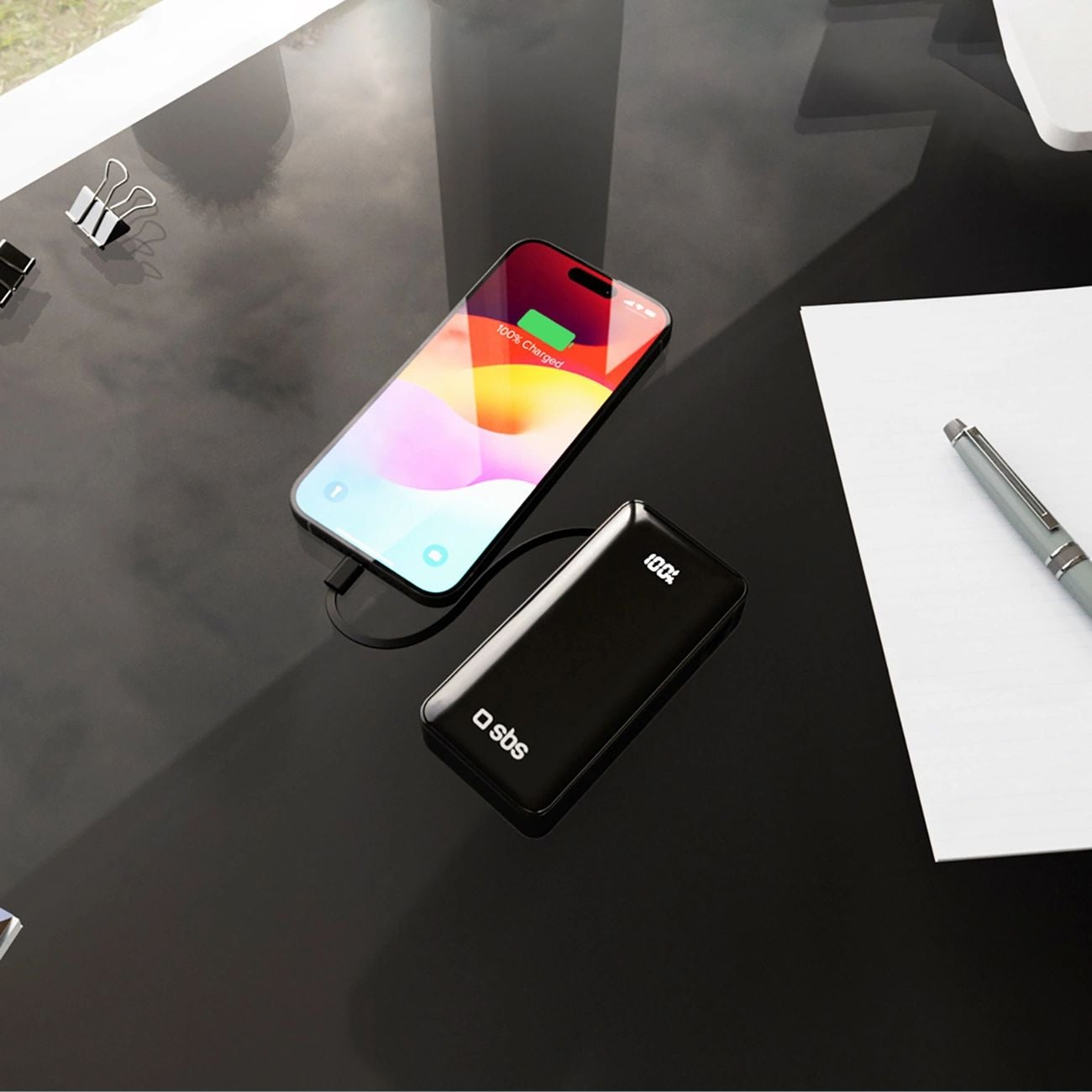 Powerbank SBS 10000 mAh 20W beépített USB-C kábellel és digitális kijelzővel - fekete-2