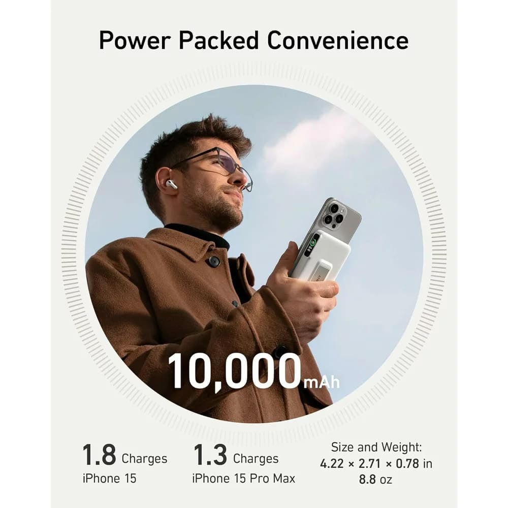 Anker - Power Bank MagGo (A1654G21) - iPhone-hoz, Digitális Kijelző, Vezeték nélküli Töltés, Kitámasztó, 10000mAh, 15W - Fehér-3