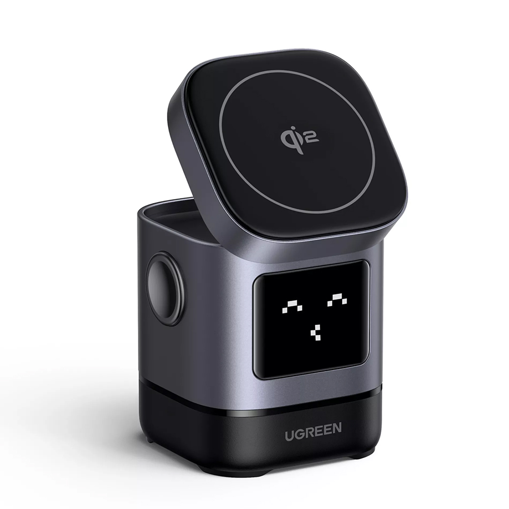 Ugreen - Vezeték nélküli töltő 2 az 1-ben W709 (45775) - Intelligens kijelző, MagSafe, iPhone-hoz, AirPods-hoz, USB-C, Vicces emoji, 25W - Fekete-8