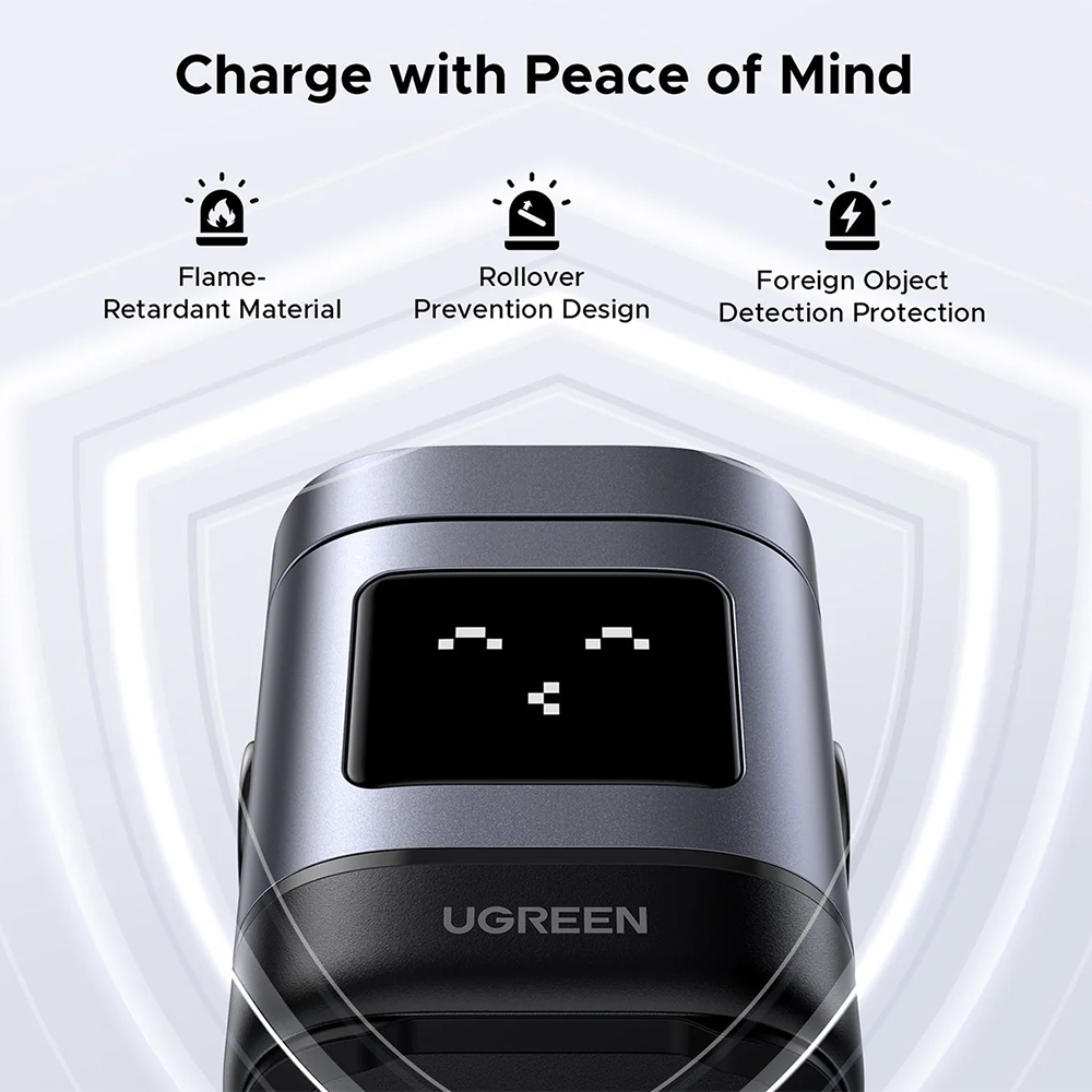 Ugreen - Vezeték nélküli töltő 2 az 1-ben W709 (45775) - Intelligens kijelző, MagSafe, iPhone-hoz, AirPods-hoz, USB-C, Vicces emoji, 25W - Fekete-5