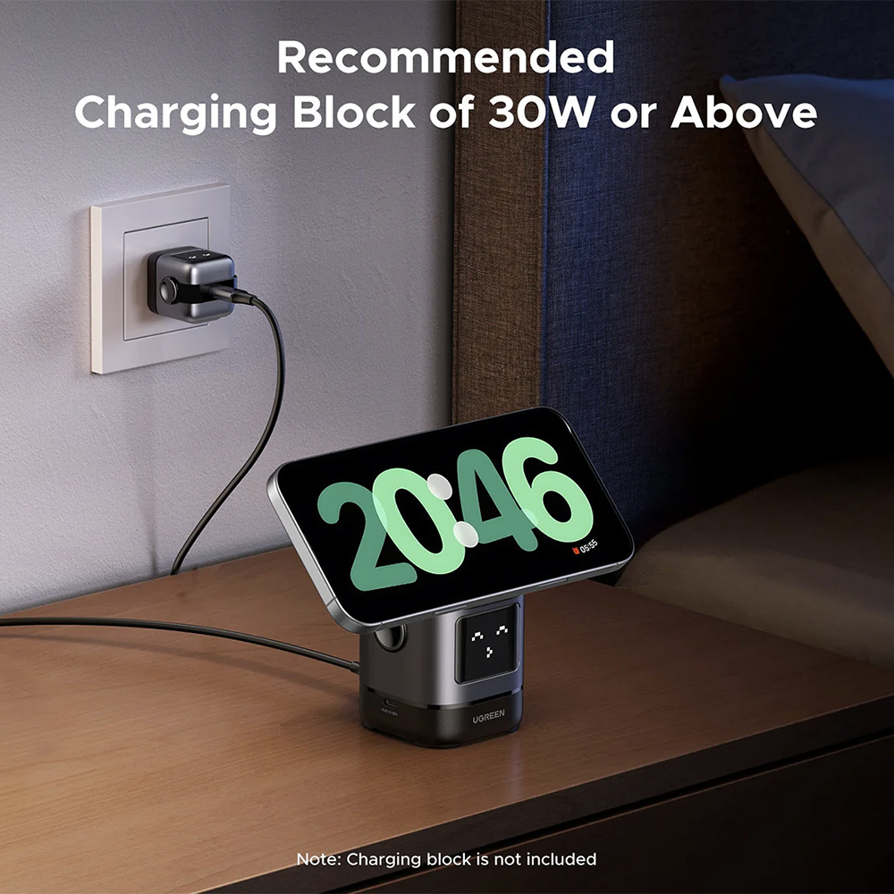 Ugreen - Vezeték nélküli töltő 2 az 1-ben W709 (45775) - Intelligens kijelző, MagSafe, iPhone-hoz, AirPods-hoz, USB-C, Vicces emoji, 25W - Fekete-9