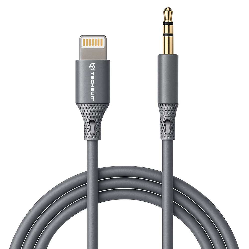 Techsuit - Prémium Kábel Adapter SoundFleX (AC5) - Lightning a 3,5 mm-es Jack-hez, Hi-Fi Minőség, DAC Chip, Szilikagél, 1m - Szürke-0
