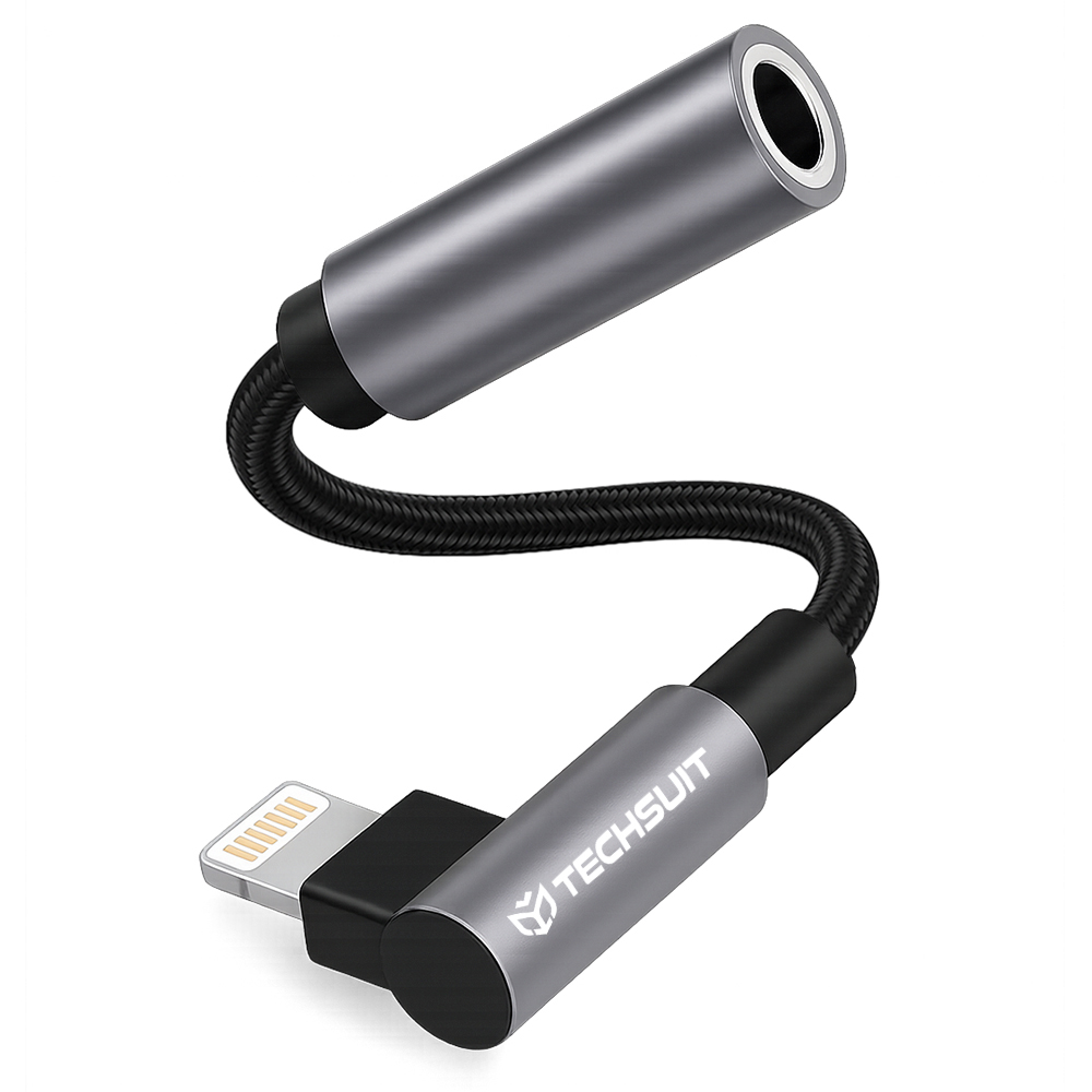 Techsuit - Prémium Kábel Adapter MusicDoX (AC6) - Lightning to 3.5mm Jack, Hi-Fi Hangzás, 3A, ABS, 0.1m - Szürke-0