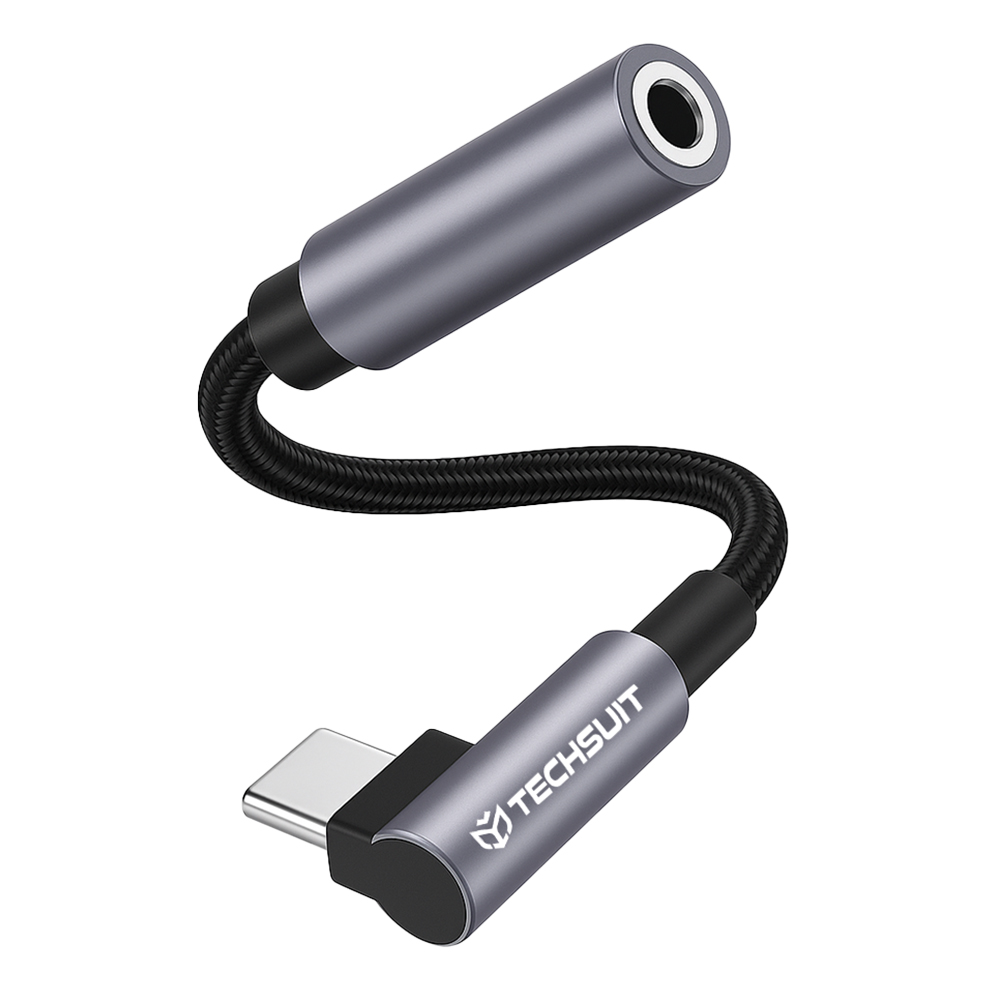 Techsuit - Prémium Kábel Adapter MusicDoX (AC7) - Lightning 3.5 mm Jackhez, Hi-Fi Hangzás, 3A, ABS, 0.1m - Szürke-0