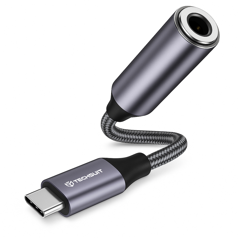 Techsuit - Premium Kábel Adapter MusicDoX (AC8) - 3,5 mm-es jack, Hi-Fi Hangzás, 3A, ABS, 0,1 m - Szürke-0