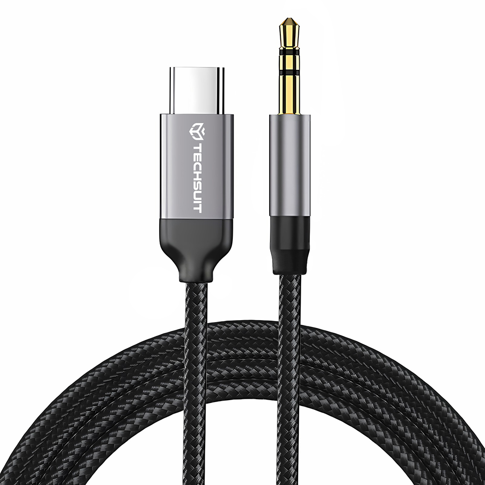 Techsuit - Prémium Kábel Adapter SoundShell (AC9) - USB-C-ről 3,5 mm-es Jack-re, DAC Chip, 16bit/48Khz, 1,5m - Szürke-0