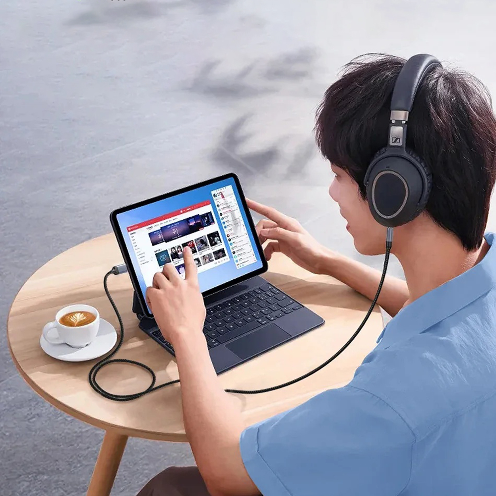 Techsuit - Prémium Kábel Adapter SoundShell (AC9) - USB-C-ről 3,5 mm-es Jack-re, DAC Chip, 16bit/48Khz, 1,5m - Szürke-2