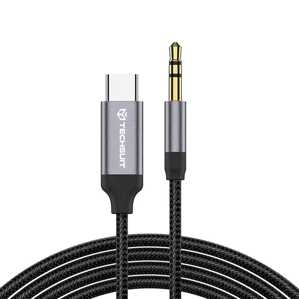 Techsuit - Prémium Kábel Adapter FuseXound (AC11) - Type-C - 3.5mm Jack, Hi-Fi Minőség, DAC Chip, PVC, 0.5m - Szürke-0