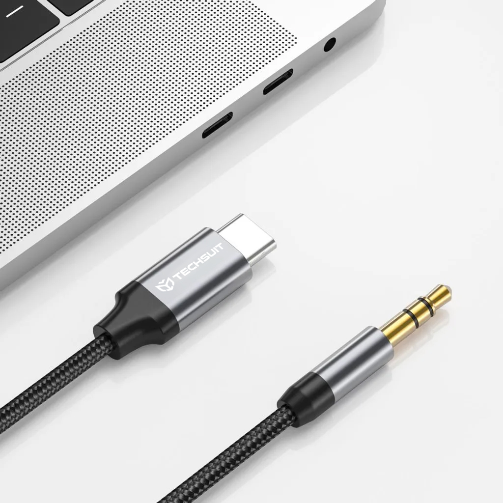 Techsuit - Prémium Kábel Adapter FuseXound (AC11) - Type-C - 3.5mm Jack, Hi-Fi Minőség, DAC Chip, PVC, 0.5m - Szürke-1