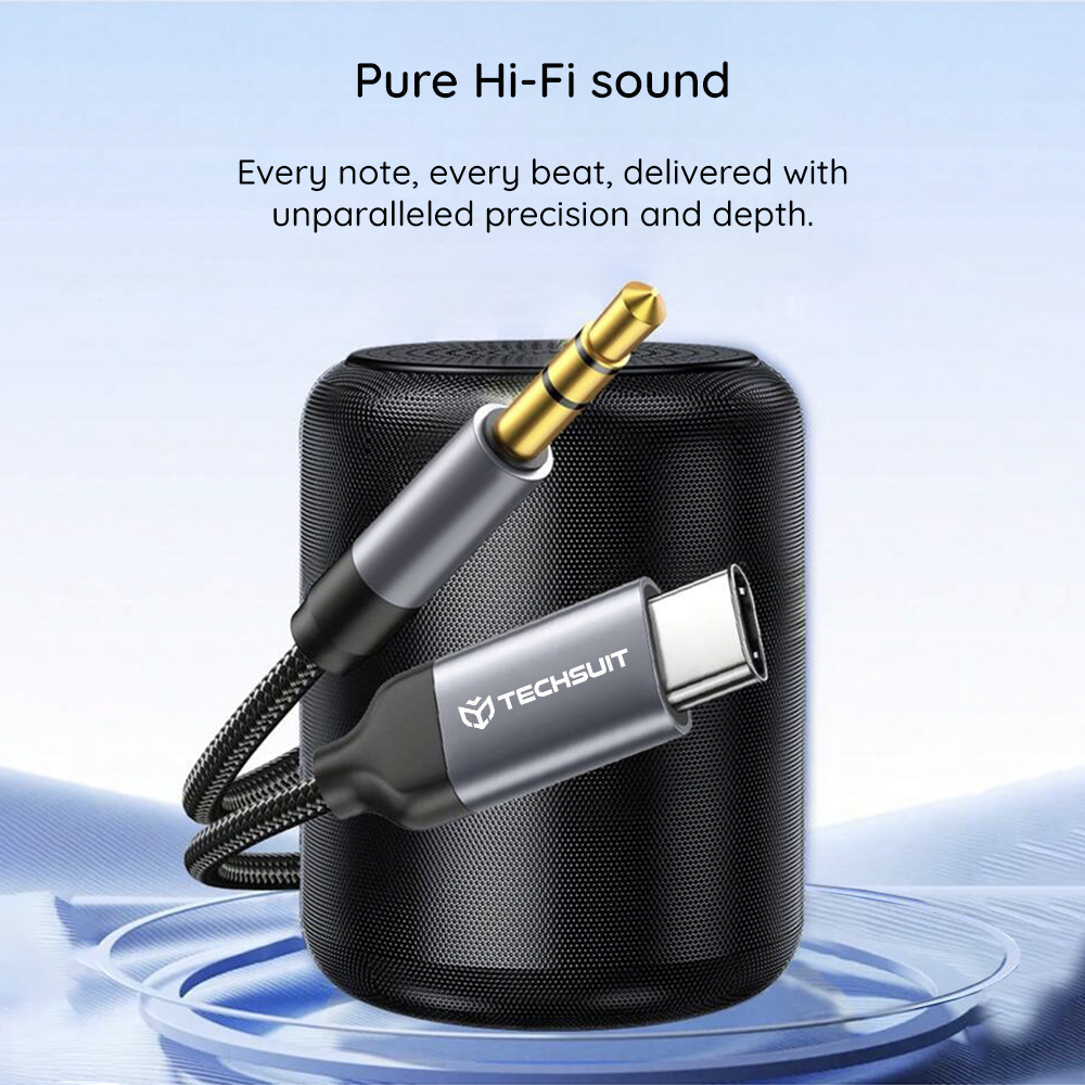 Techsuit - Prémium Kábel Adapter FuseXound (AC11) - Type-C - 3.5mm Jack, Hi-Fi Minőség, DAC Chip, PVC, 0.5m - Szürke-4
