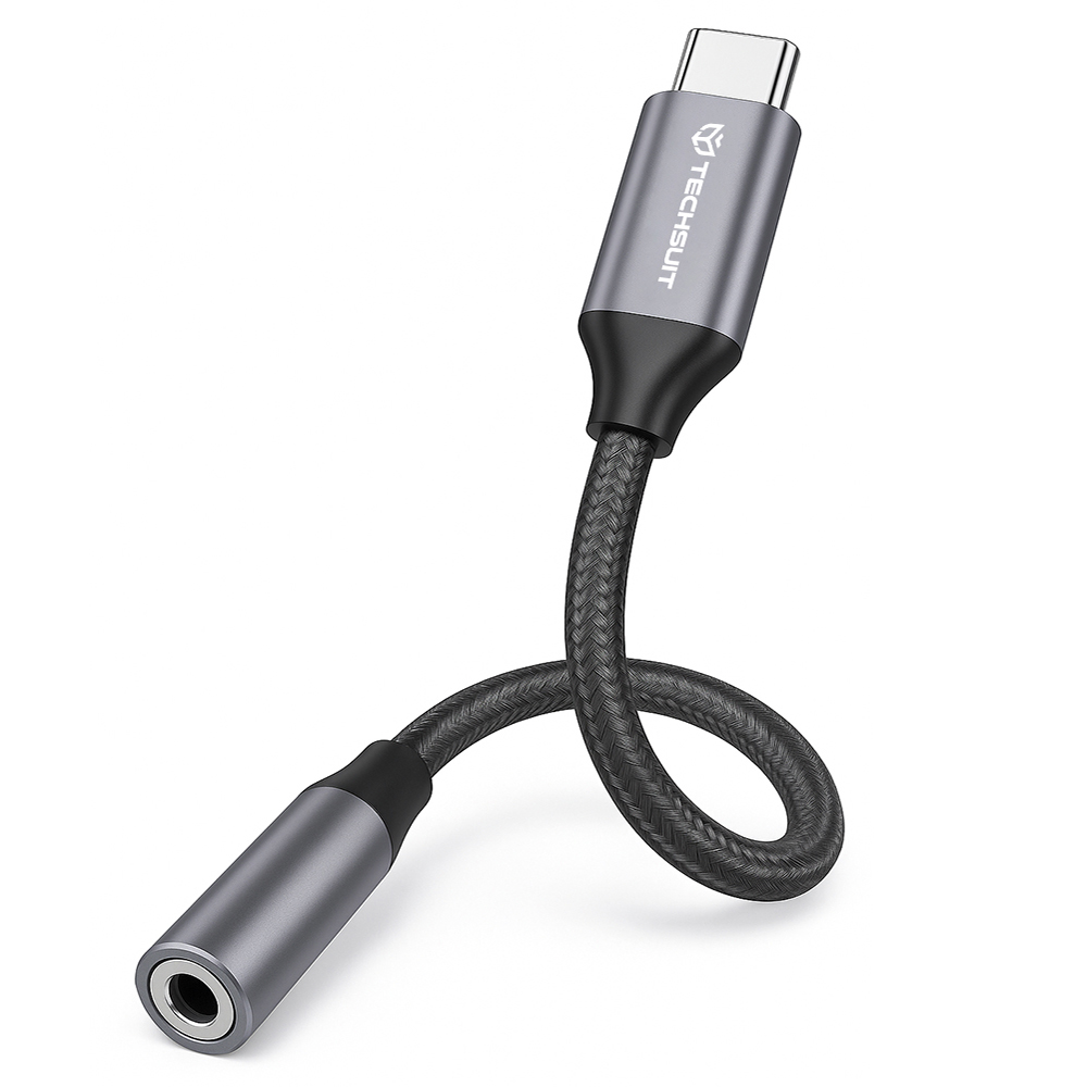 Techsuit - (2 darabos) Prémium Kábel Adapter FuseXound (AC12) - Type-C to 3,5 mm Jack, 3A, Plug and Play, Fonott - Szürke-0