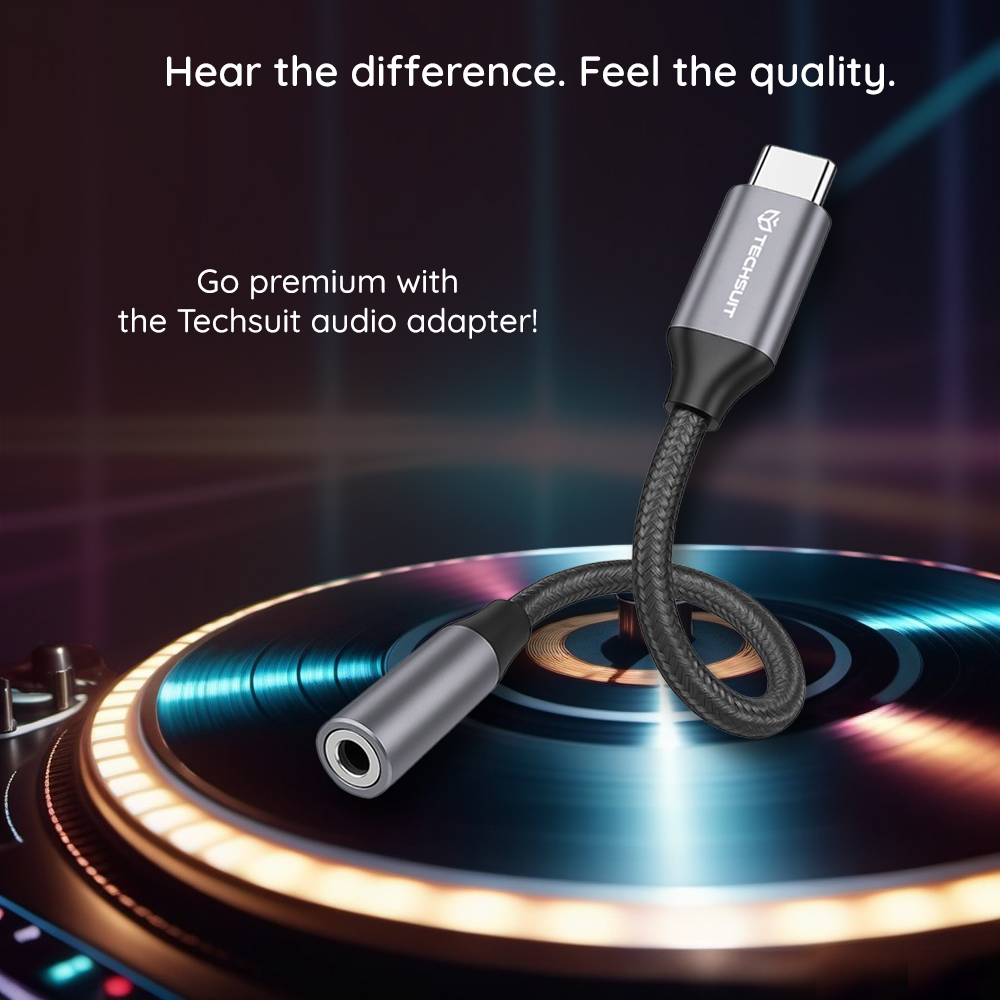 Techsuit - (2 darabos) Prémium Kábel Adapter FuseXound (AC12) - Type-C to 3,5 mm Jack, 3A, Plug and Play, Fonott - Szürke-3