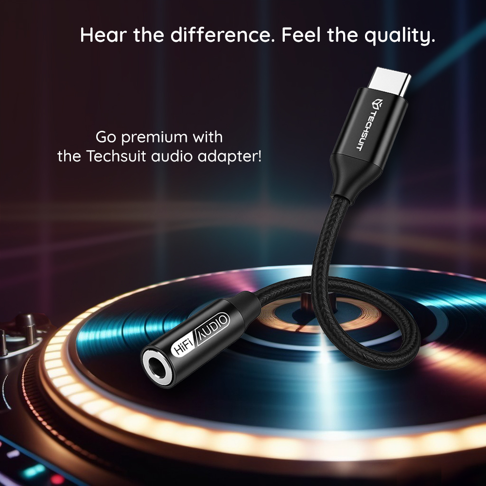 Techsuit - Prémium Kábel Adapter FuseXound (AC13) - Type-C a 3.5mm Jackhez, Hi-Fi Minőség, DAC Chip, 3A, 16bit/48kHz - Fekete-3