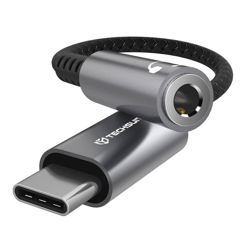 Techsuit - Prémium Kábel Adapter SonicPiX (AC14) - Type-C to 3.5mm Jack, 3A, DAC Chip, Alumínium, Digitális Dekóder - Szürke-0