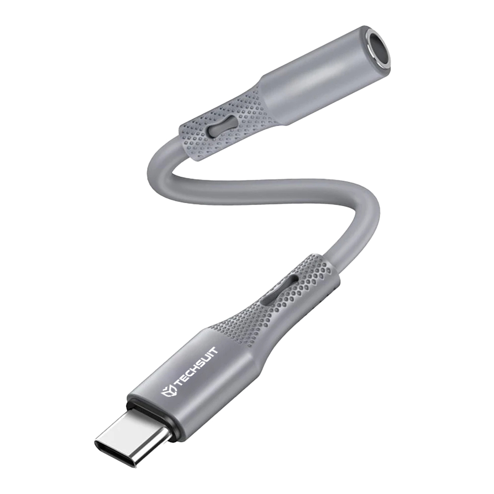 Techsuit - Prémium Hang Adapter SoundFleX (AC1) - Type-C - 3,5 mm Jack, Hi-Fi Minőség, DAC Chip, Szilikagél, 0,1 m - Szürke-0