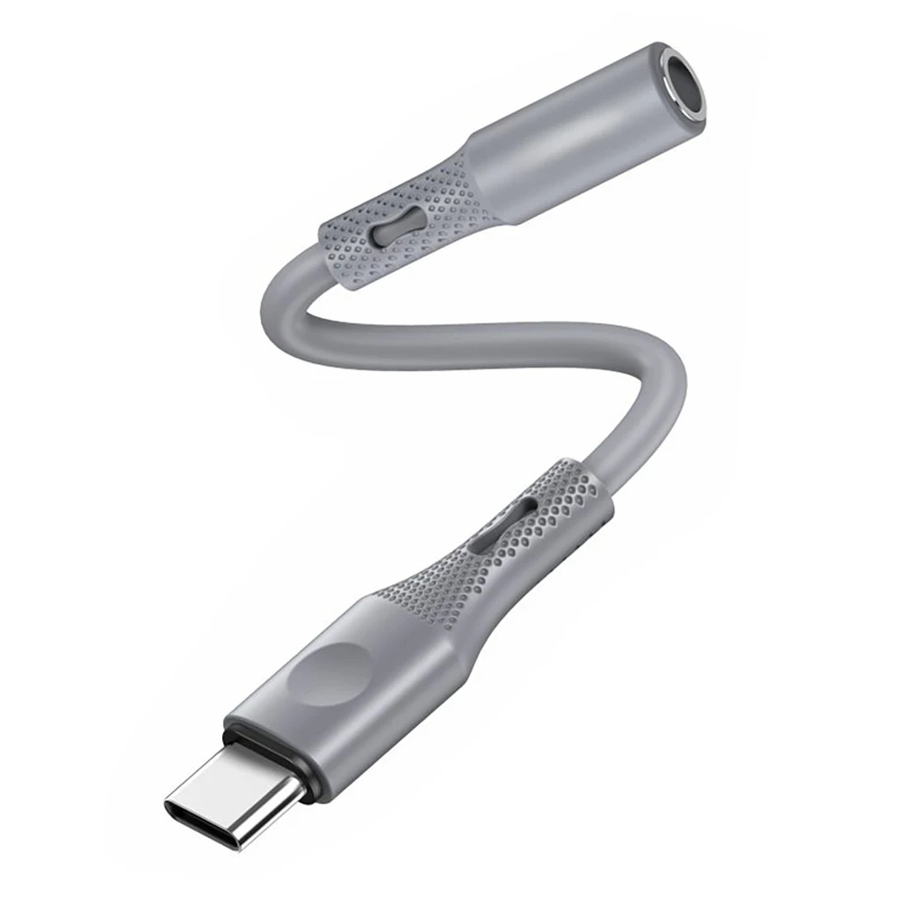 Techsuit - Prémium Hang Adapter SoundFleX (AC1) - Type-C - 3,5 mm Jack, Hi-Fi Minőség, DAC Chip, Szilikagél, 0,1 m - Szürke-1