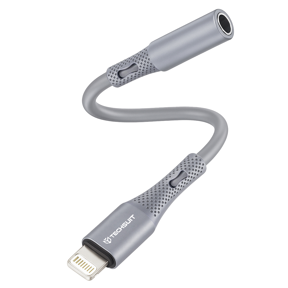 Techsuit - Prémium Kábel Adapter SoundFleX (AC2) - Villámcsatlakozó 3,5 mm-es Jackhez, Hi-Fi Minőség, DAC Chip, Szilikagél, 0,1m - Szürke-0