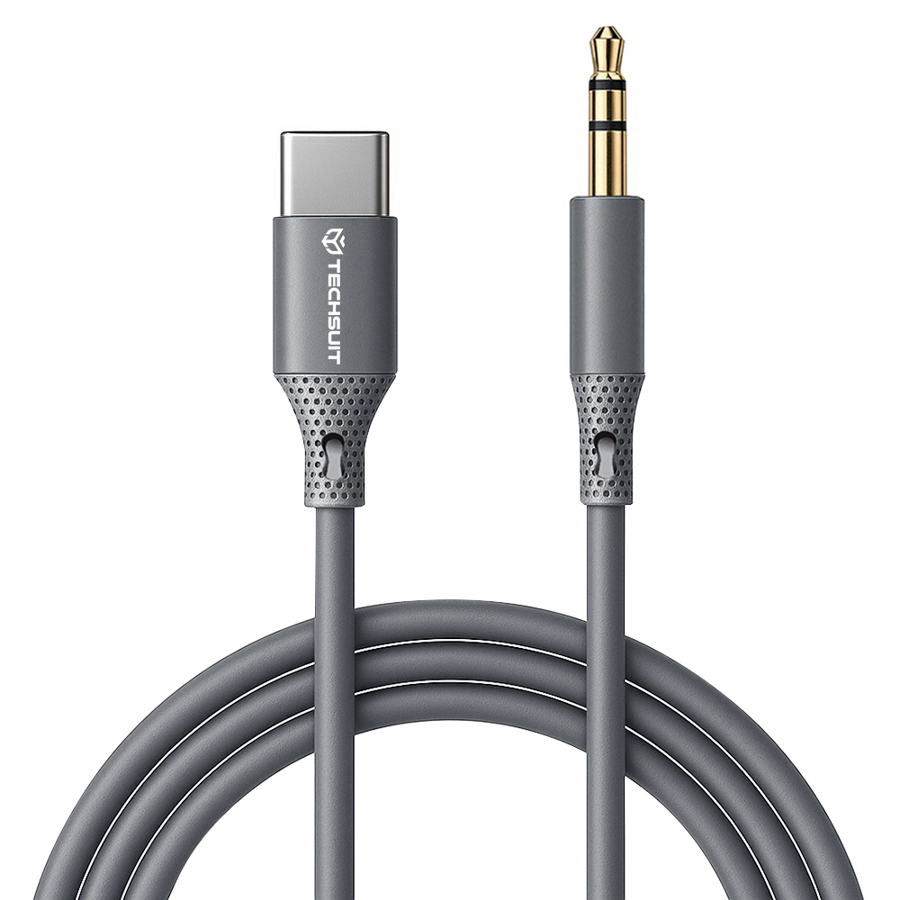 Techsuit - Prémium Kábel Adapter SoundFleX (AC4) - Type-C - 3.5mm Jack, Hi-Fi Minőség, DAC Chip, Szilikagél, 1m - Szürke-0