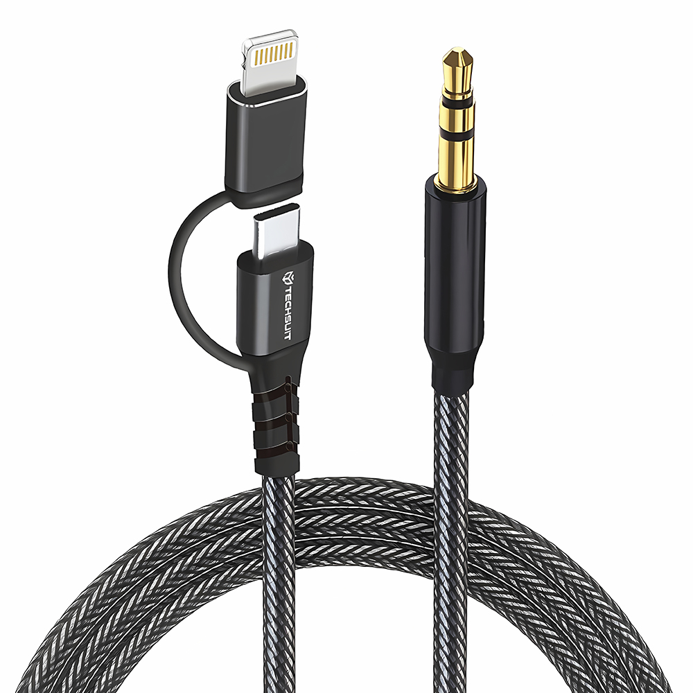 Techsuit - Prémium Kábel Adapter 3 az 1-ben EchoSnap (AC15) - Lightning/Type-C csatlakozó 3,5 mm-es Jackhez, Hi-Fi Minőség, DAC Chip - Fekete-0