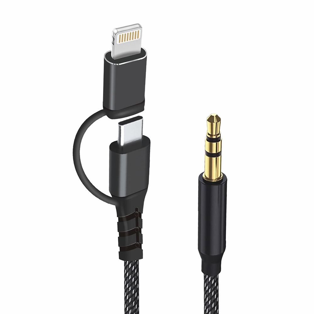 Techsuit - Prémium Kábel Adapter 3 az 1-ben EchoSnap (AC15) - Lightning/Type-C csatlakozó 3,5 mm-es Jackhez, Hi-Fi Minőség, DAC Chip - Fekete-1
