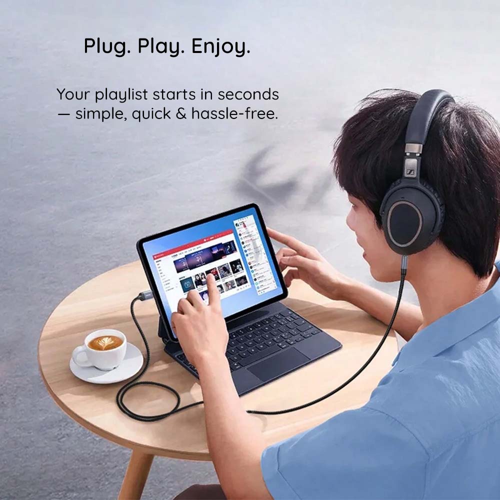Techsuit - Prémium Kábel Adapter NexaSound (AC16) - Type-C - 3.5mm Jack, Nylon Fonott + Alumínium Ötvözet, 1m - Szürke-2