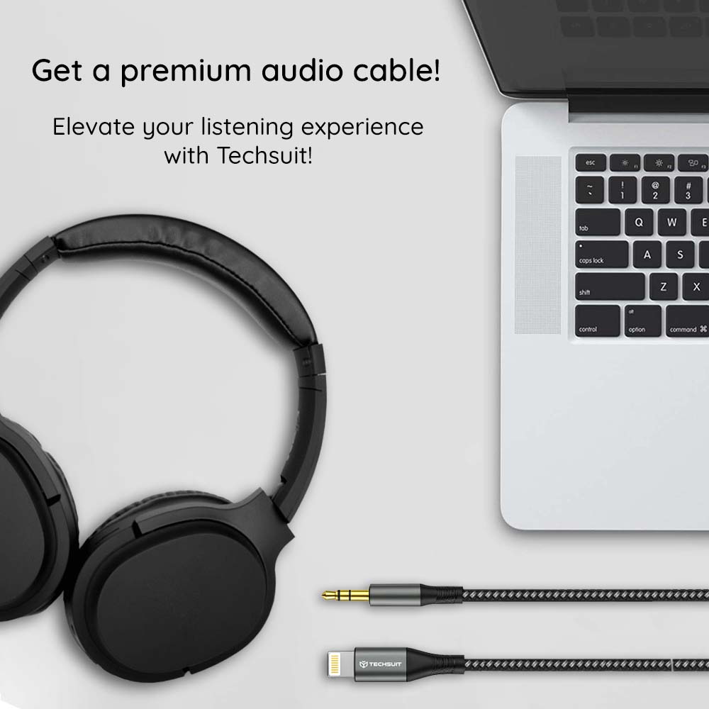 Techsuit - Prémium Kábel Adapter NexaSound (AC17) - Lightning-ról 3,5 mm-es Jack-re, Nylon Fonott + Alumínium Ötvözet, 1m - Szürke-3