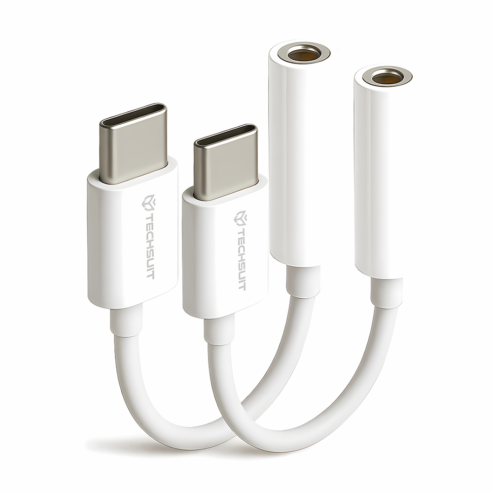 Techsuit - (2 darabos) Kábeladapter FuseXound (AC18) - Type-C-ről 3,5 mm-es Jack-re, 3A, Plug and Play, Fonott - Fehér-0