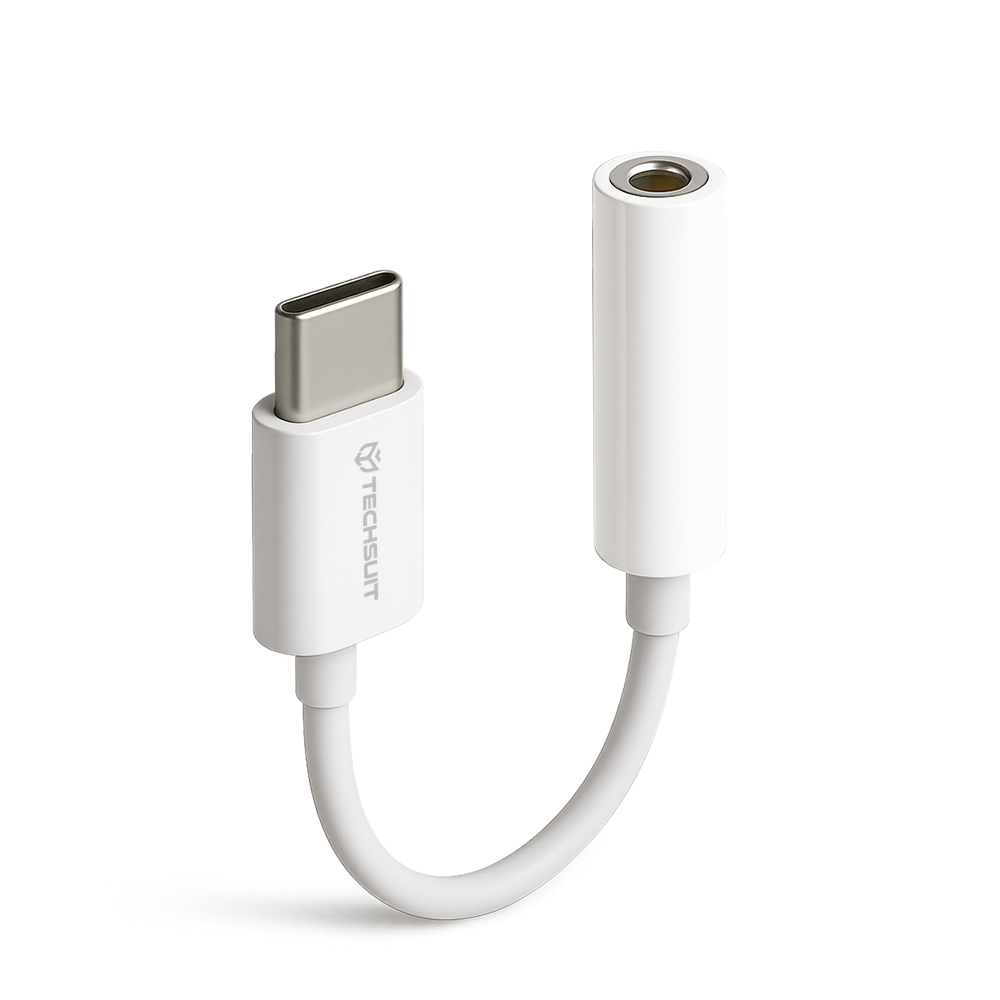 Techsuit - (2 darabos) Kábeladapter FuseXound (AC18) - Type-C-ről 3,5 mm-es Jack-re, 3A, Plug and Play, Fonott - Fehér-1