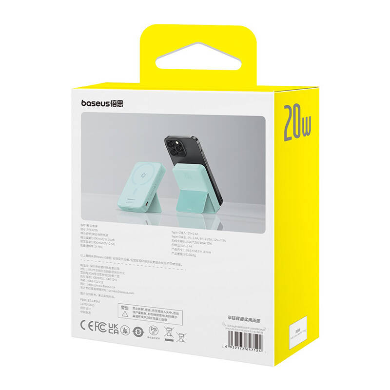 Baseus MagPro Mágneses Powerbank, 5000mAh, 20W, MagSafe (menta)-6
