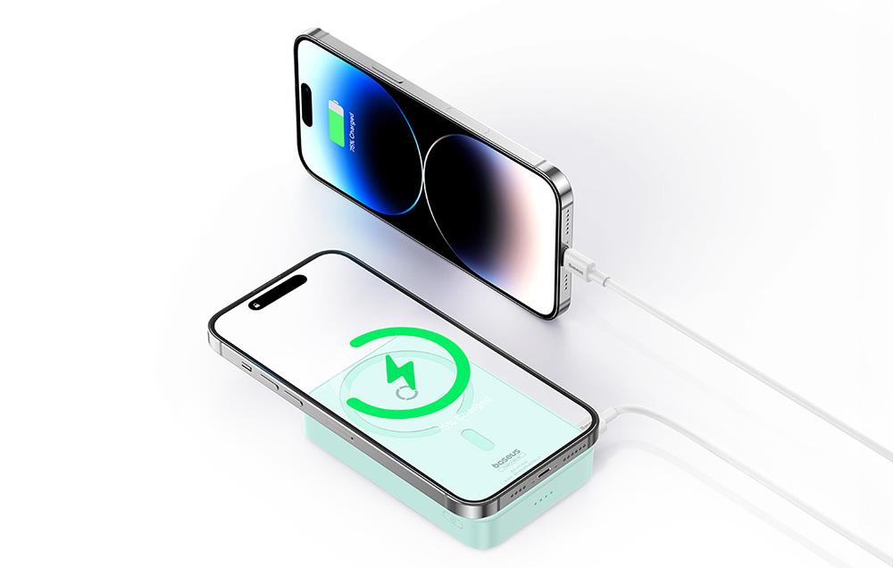 Baseus MagPro Mágneses Powerbank, 5000mAh, 20W, MagSafe (menta)-3