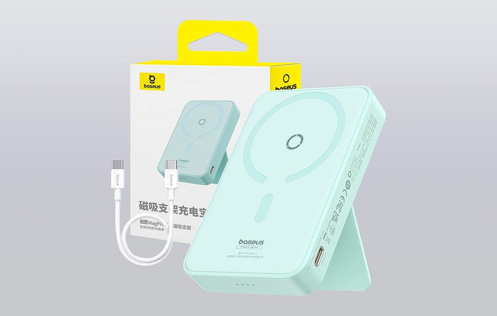 Baseus MagPro Mágneses Powerbank, 5000mAh, 20W, MagSafe (menta)-4