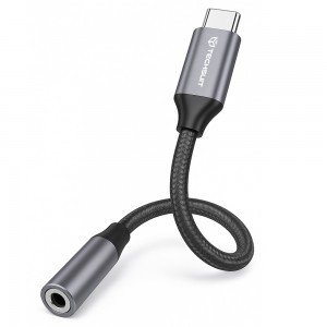 Techsuit - (2 darabos) Prémium Kábel Adapter FuseXound (AC12) - Type-C to 3,5 mm Jack, 3A, Plug and Play, Fonott - Szürke
