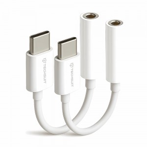 Techsuit - (2 darabos) Kábeladapter FuseXound (AC18) - Type-C-ről 3,5 mm-es Jack-re, 3A, Plug and Play, Fonott - Fehér