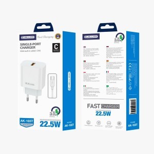 JELLICO hálózati töltő AK165 22,5W 1xUSB QC3.0 + kábel USB-C Fehér