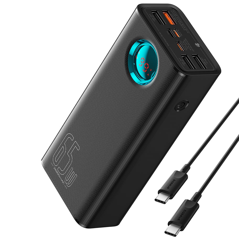 Baseus - Power Bank (P10022402113-00) - 4x USB, Type-C, Lightning, Micro-USB, Gyors töltés, 65W, 26800mAh, USB-C kábel - Fekete-1