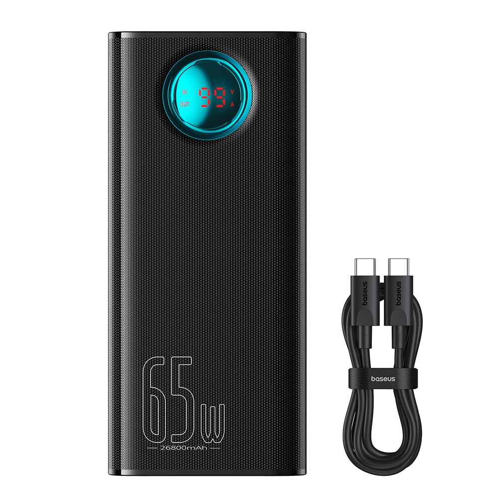 Baseus - Power Bank (P10022402113-00) - 4x USB, Type-C, Lightning, Micro-USB, Gyors töltés, 65W, 26800mAh, USB-C kábel - Fekete-3