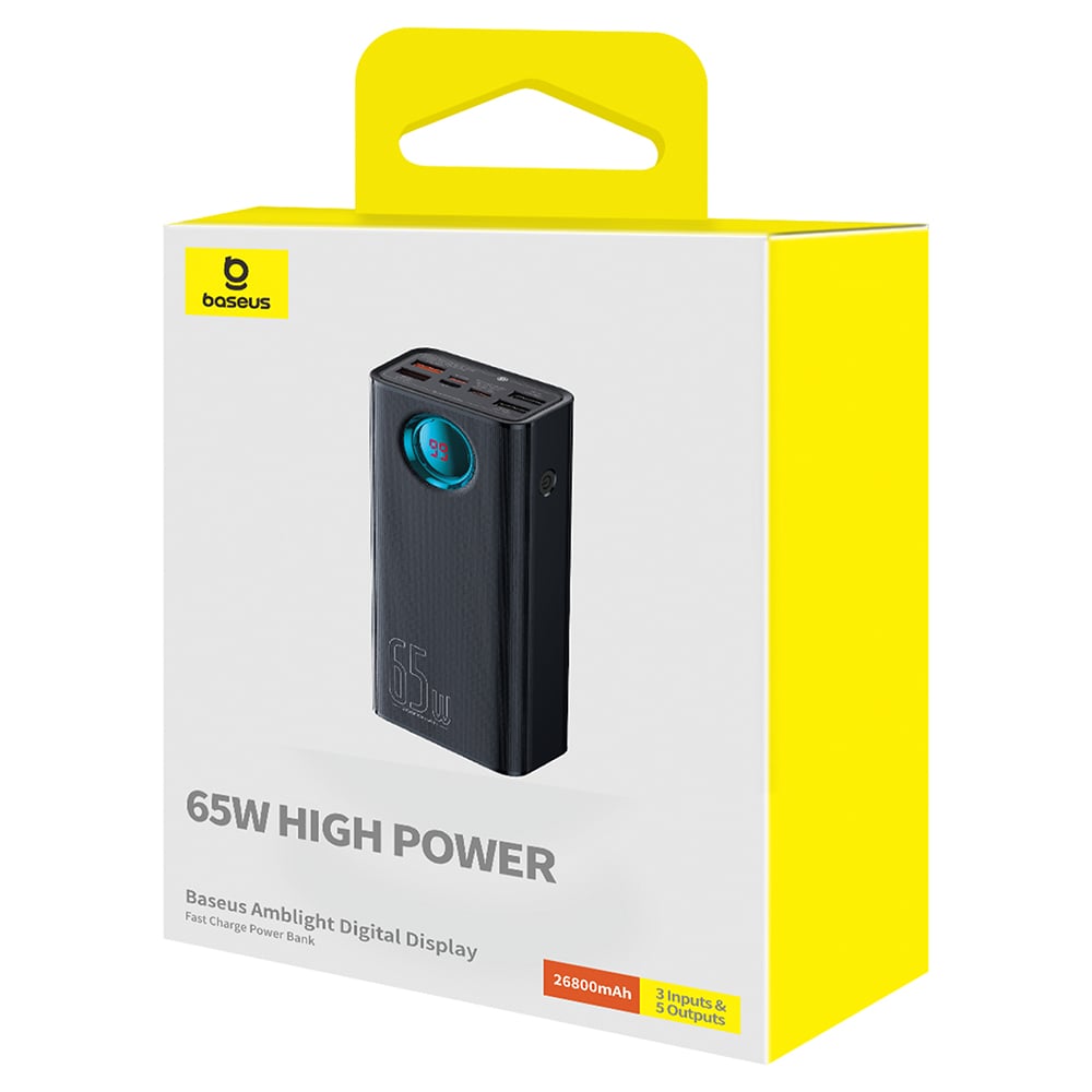Baseus - Power Bank (P10022402113-00) - 4x USB, Type-C, Lightning, Micro-USB, Gyors töltés, 65W, 26800mAh, USB-C kábel - Fekete-6