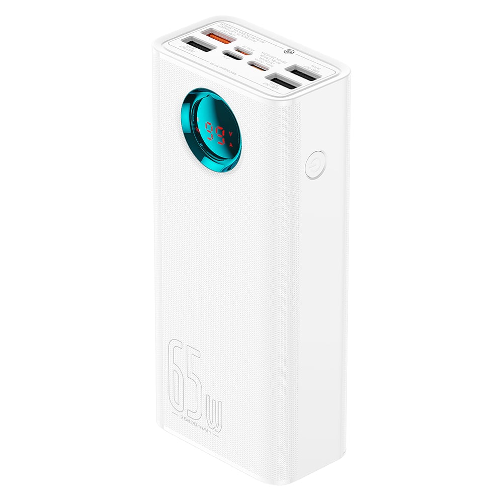  Baseus - Power Bank (P10022402223-00) - 4x USB, Type-C, Lightning, Micro-USB, Gyors töltés, 65W, 26800mAh, USB-C kábel - Fehér-2