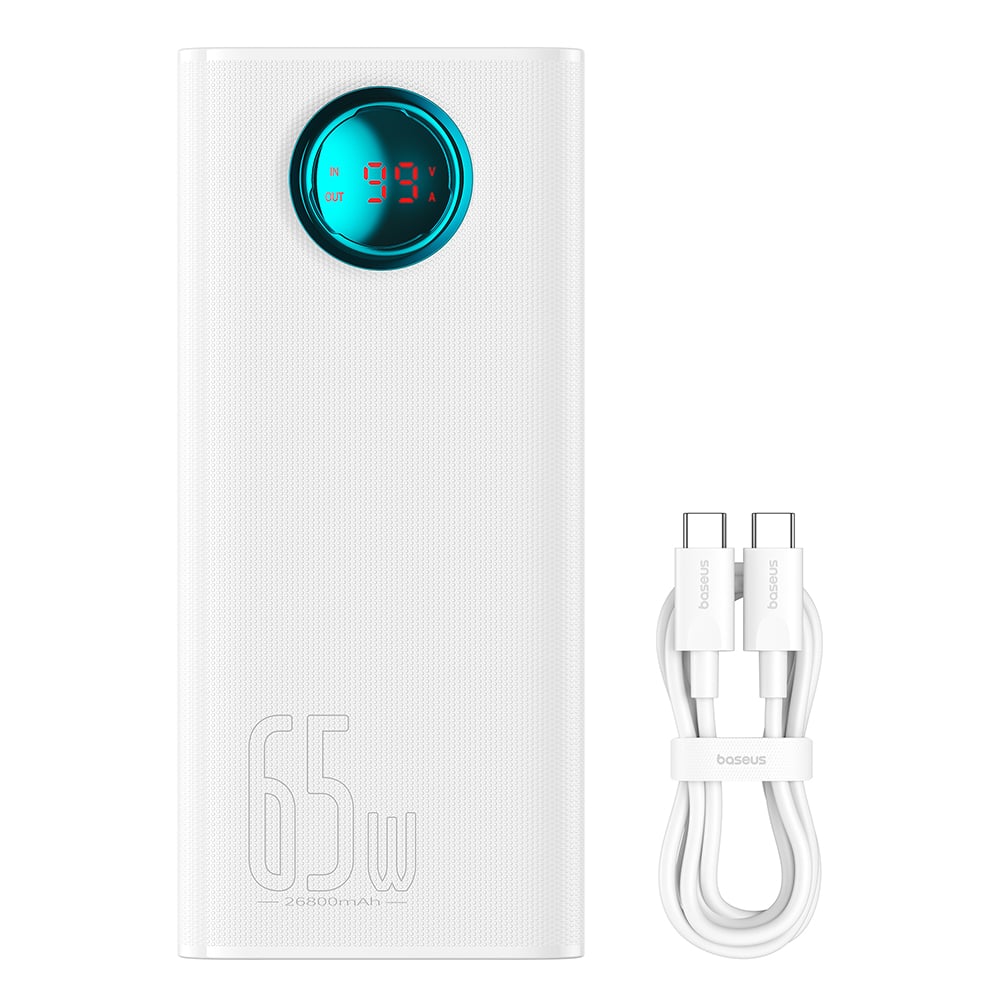  Baseus - Power Bank (P10022402223-00) - 4x USB, Type-C, Lightning, Micro-USB, Gyors töltés, 65W, 26800mAh, USB-C kábel - Fehér-3