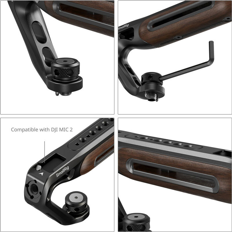 Smallrig 5252 Wooden Top Handle with 1/4''-20 and ARRI 3/8''-16 Locating Screw-1