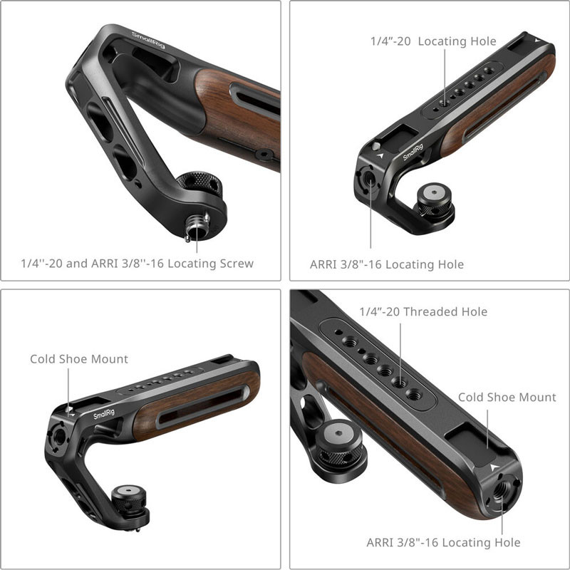Smallrig 5252 Wooden Top Handle with 1/4''-20 and ARRI 3/8''-16 Locating Screw-2