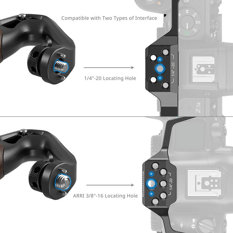 Smallrig 5252 Wooden Top Handle with 1/4''-20 and ARRI 3/8''-16 Locating Screw-3