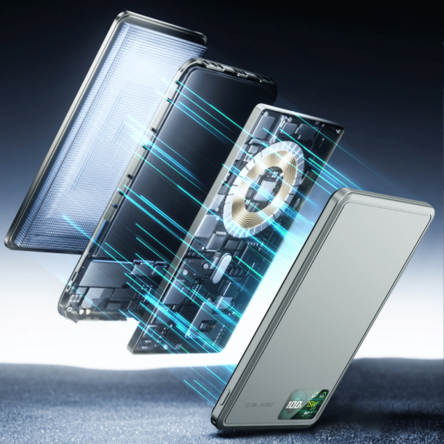 Blavec Power Bank 5000mAh BJ-03 Ultra Slim 7,8mm - Type C - 22,5W mágneses Magsafe 3 az 1-ben (PBBJ03-MC5G) szürke,-3