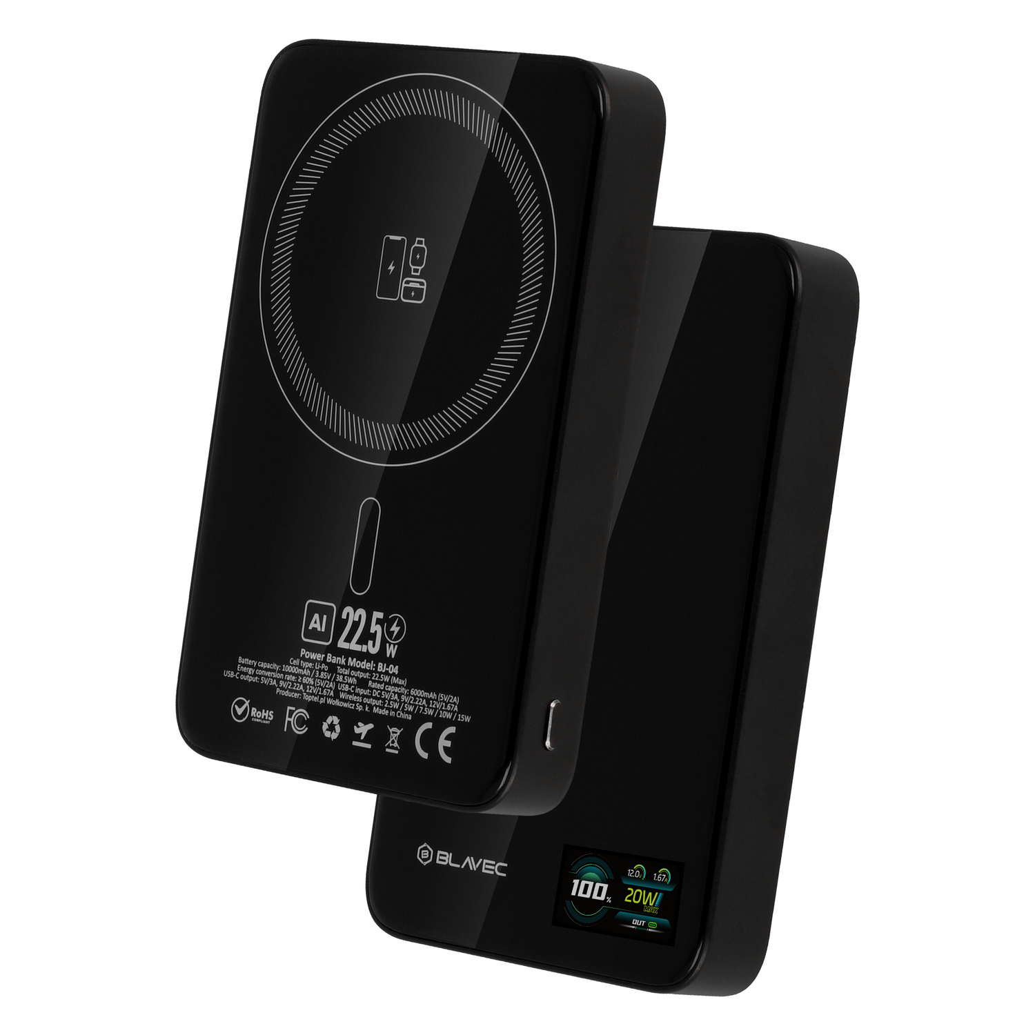 Blavec Power Bank 10000mAh BJ-04 Slim 13,5mm - Type C - 22,5W mágneses Magsafe 3 az 1-ben (PBBJ04-MC10B) fekete-1