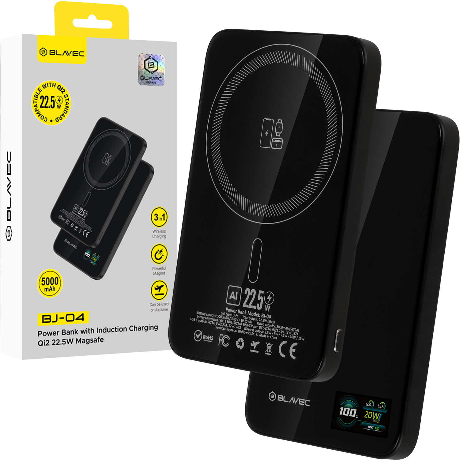 Blavec Power Bank 5000mAh BJ-04 Ultra Slim 7,8mm - Type C - 22,5W Magsafe 3in1 (PBBJ04-MC5B) fekete-0
