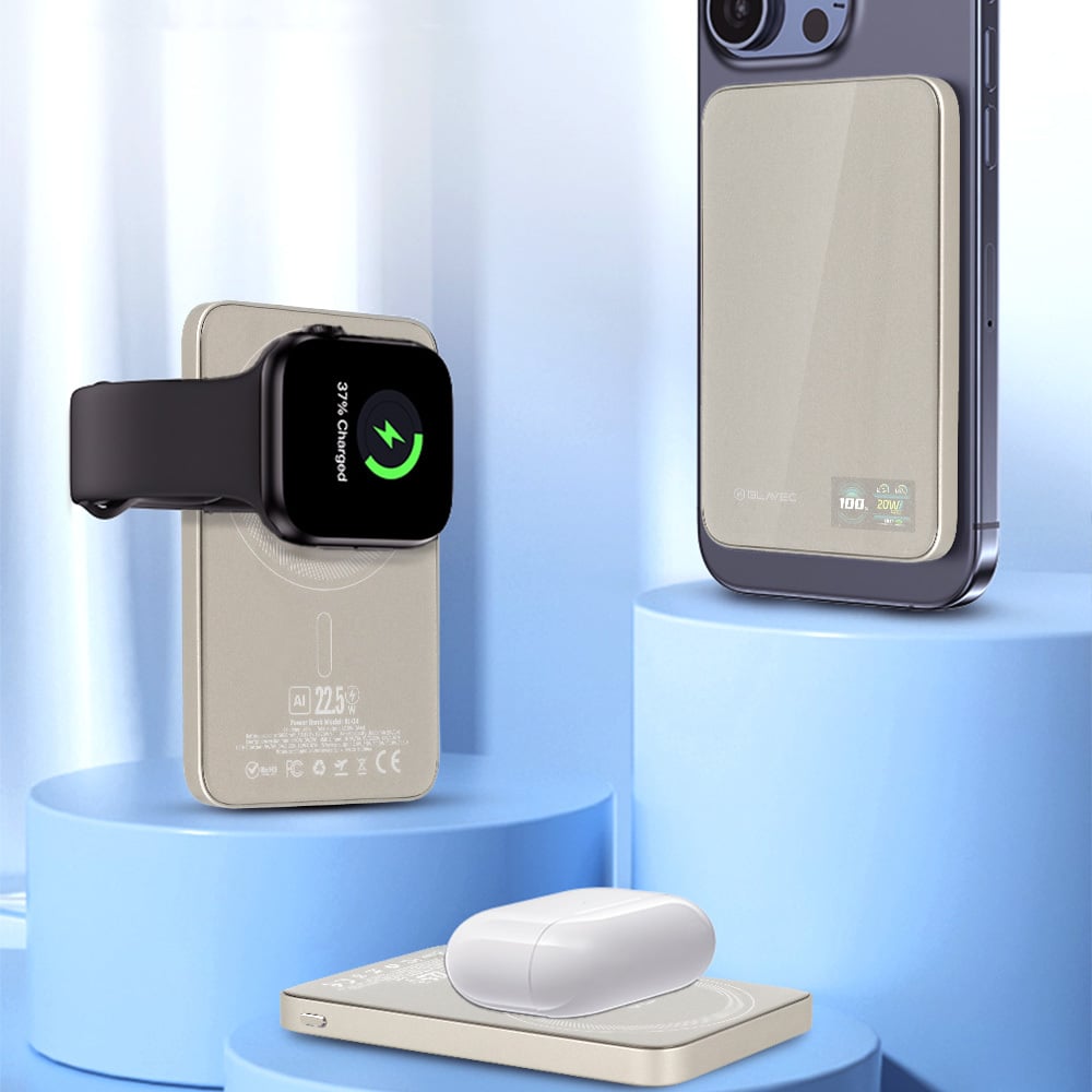 Blavec Power Bank 5000mAh BJ-04 Ultra Slim 7,8mm - Type C - 22,5W mágneses Magsafe 3 az 1-ben (PBBJ04-MC5GD) arany-2
