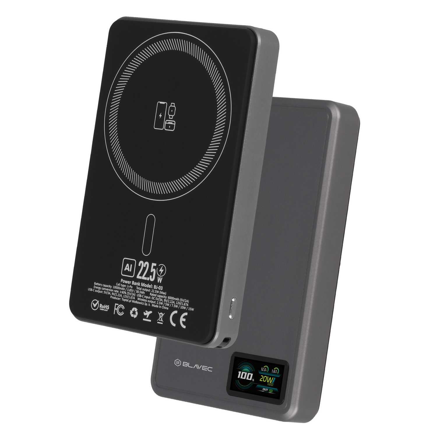 Blavec Powerbank 10000mAh BJ-03 Slim 13,5mm - Type C - 22,5W mágneses Magsafe 3 az 1-ben (PBBJ03-MC10G) szürke-15