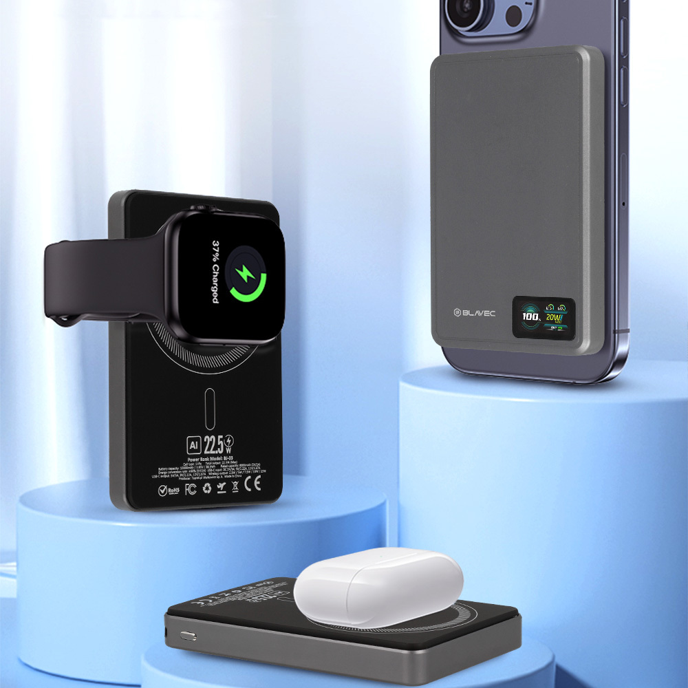 Blavec Powerbank 10000mAh BJ-03 Slim 13,5mm - Type C - 22,5W mágneses Magsafe 3 az 1-ben (PBBJ03-MC10G) szürke-7