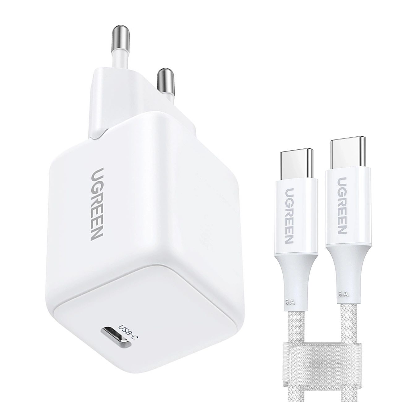 Ugreen X513 30W GaN fali töltő 1x USB-C + 1m USB-C kábel - Fehér-0